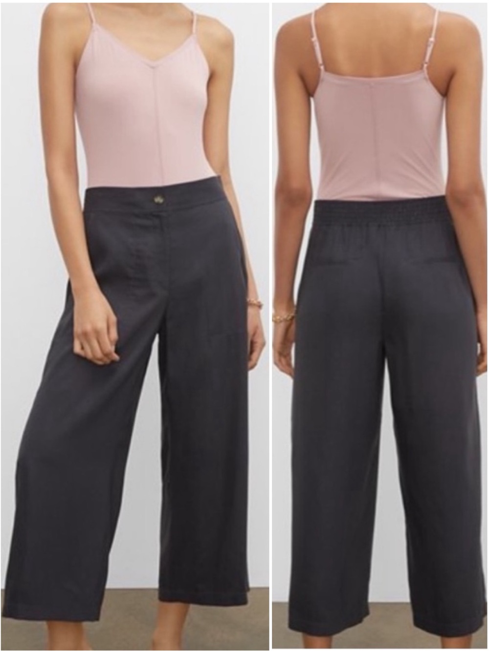CLUB MONACO Women’s Size 4 Black Cotton Linen Cropped Wide Leg Pant Culottes